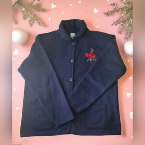 Vintage Embroidered Navy Blue Cardigan Sz L